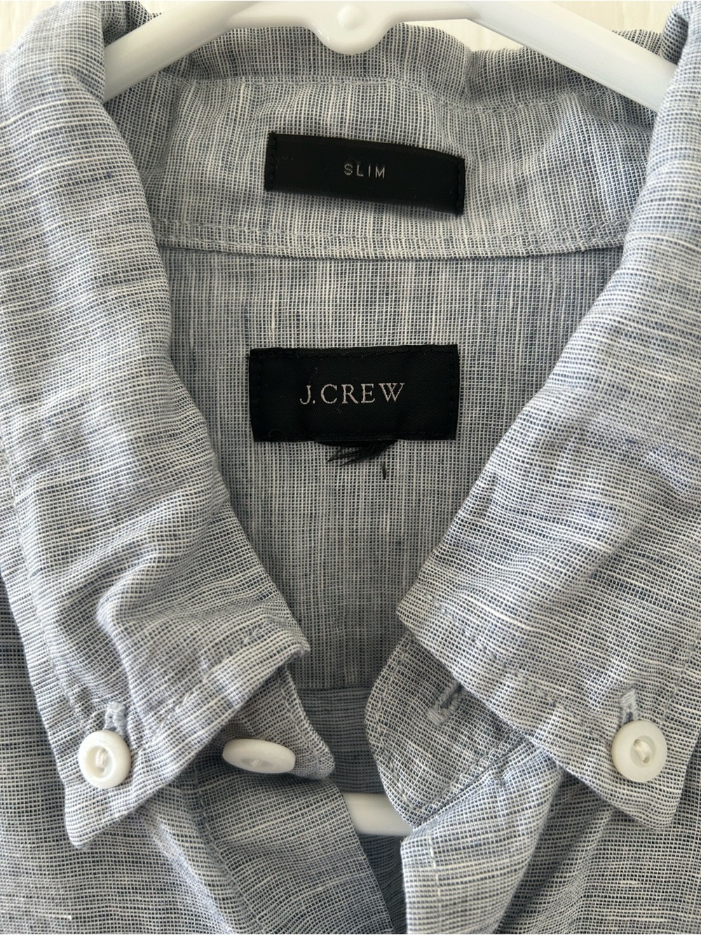 J. Crew Men's Button-Down Linen-Blend Shirt in Heathered Light Blue - Picture 4 of 5